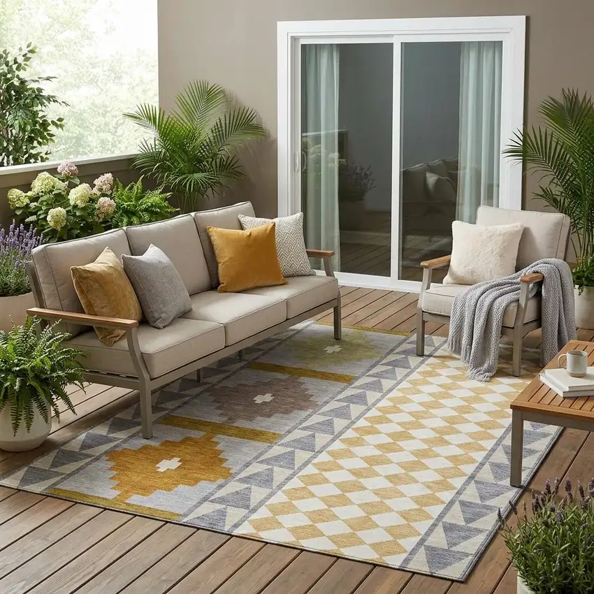 Gray And Beige Southwestern Washable Indoor Outdoor Area Rug Photo 1