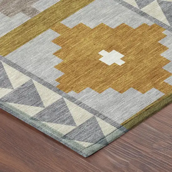 Gray And Beige Southwestern Washable Indoor Outdoor Area Rug Photo 5