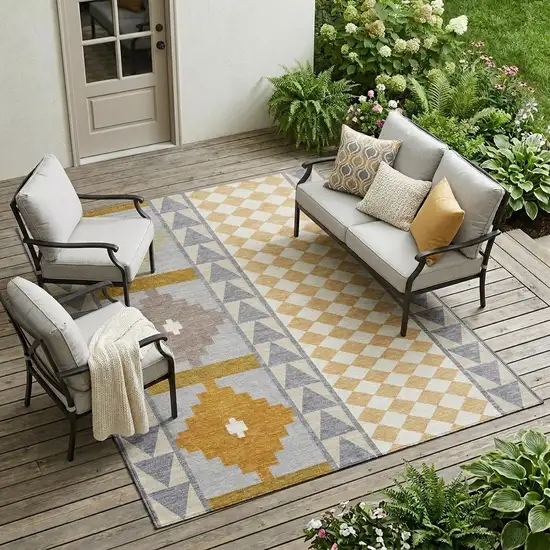Gray And Beige Southwestern Washable Indoor Outdoor Area Rug Photo 1