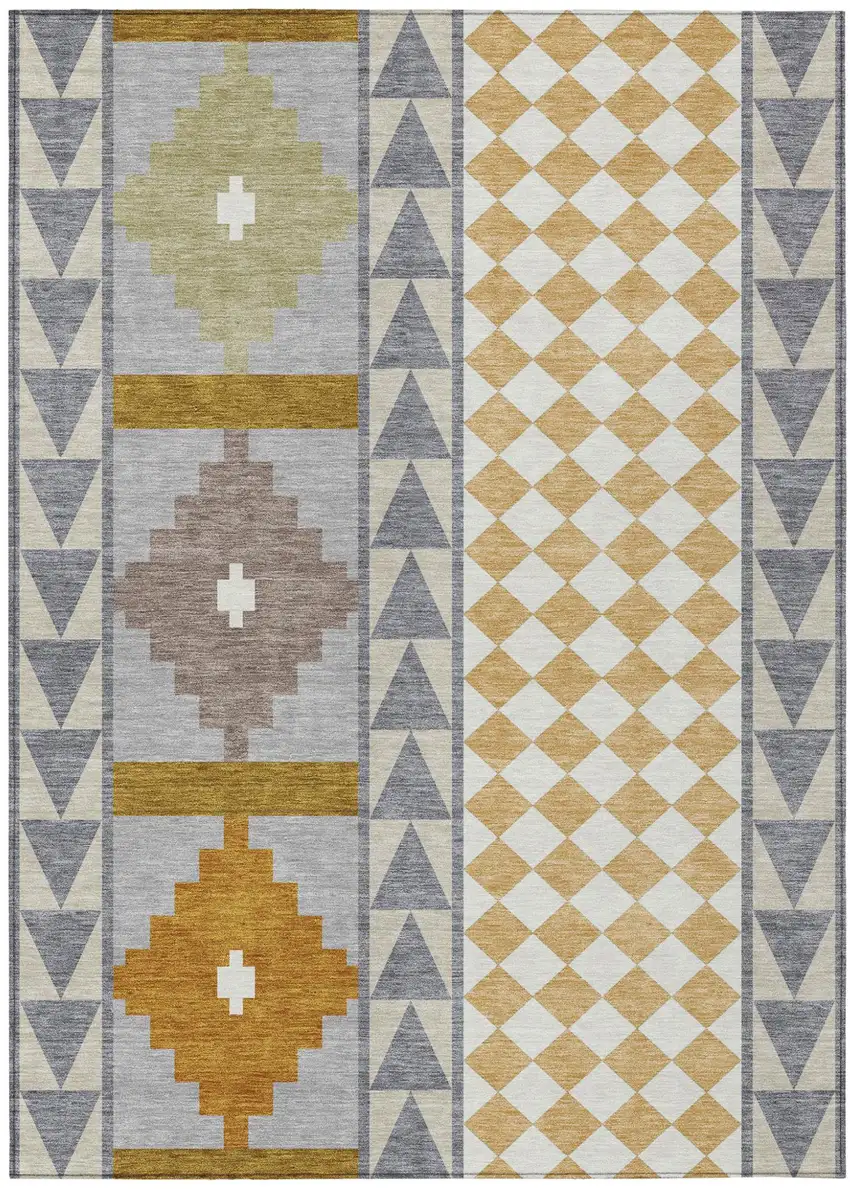 Gray And Beige Southwestern Washable Indoor Outdoor Area Rug Photo 2