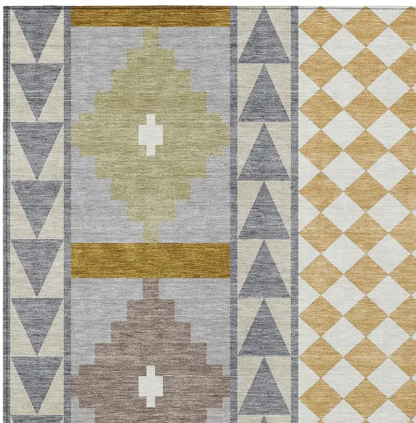 Gray And Beige Southwestern Washable Indoor Outdoor Area Rug Photo 3
