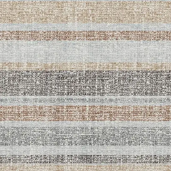 Gray And Beige Striped Washable Area Rug With UV Protection Photo 3