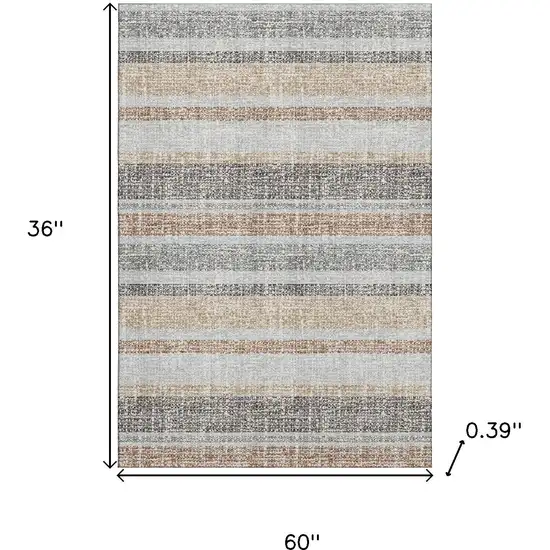 Gray And Beige Striped Washable Area Rug With UV Protection Photo 9