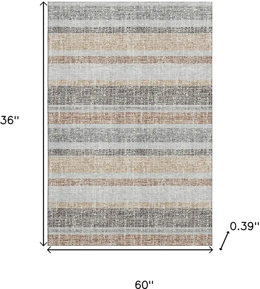 Gray And Beige Striped Washable Area Rug With UV Protection Photo 9