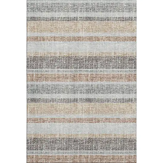 Gray And Beige Striped Washable Area Rug With UV Protection Photo 1