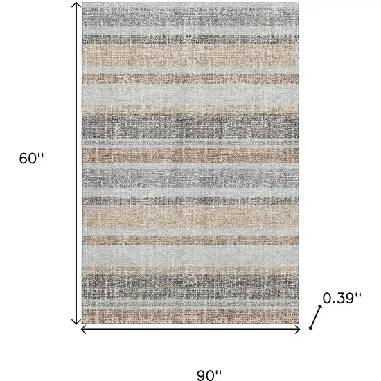 Gray And Beige Striped Washable Area Rug With UV Protection Photo 9