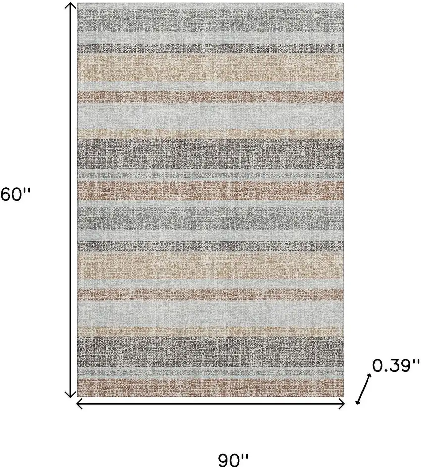 Gray And Beige Striped Washable Area Rug With UV Protection Photo 9