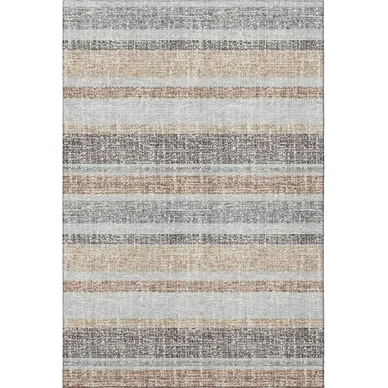 Gray And Beige Striped Washable Area Rug With UV Protection Photo 4