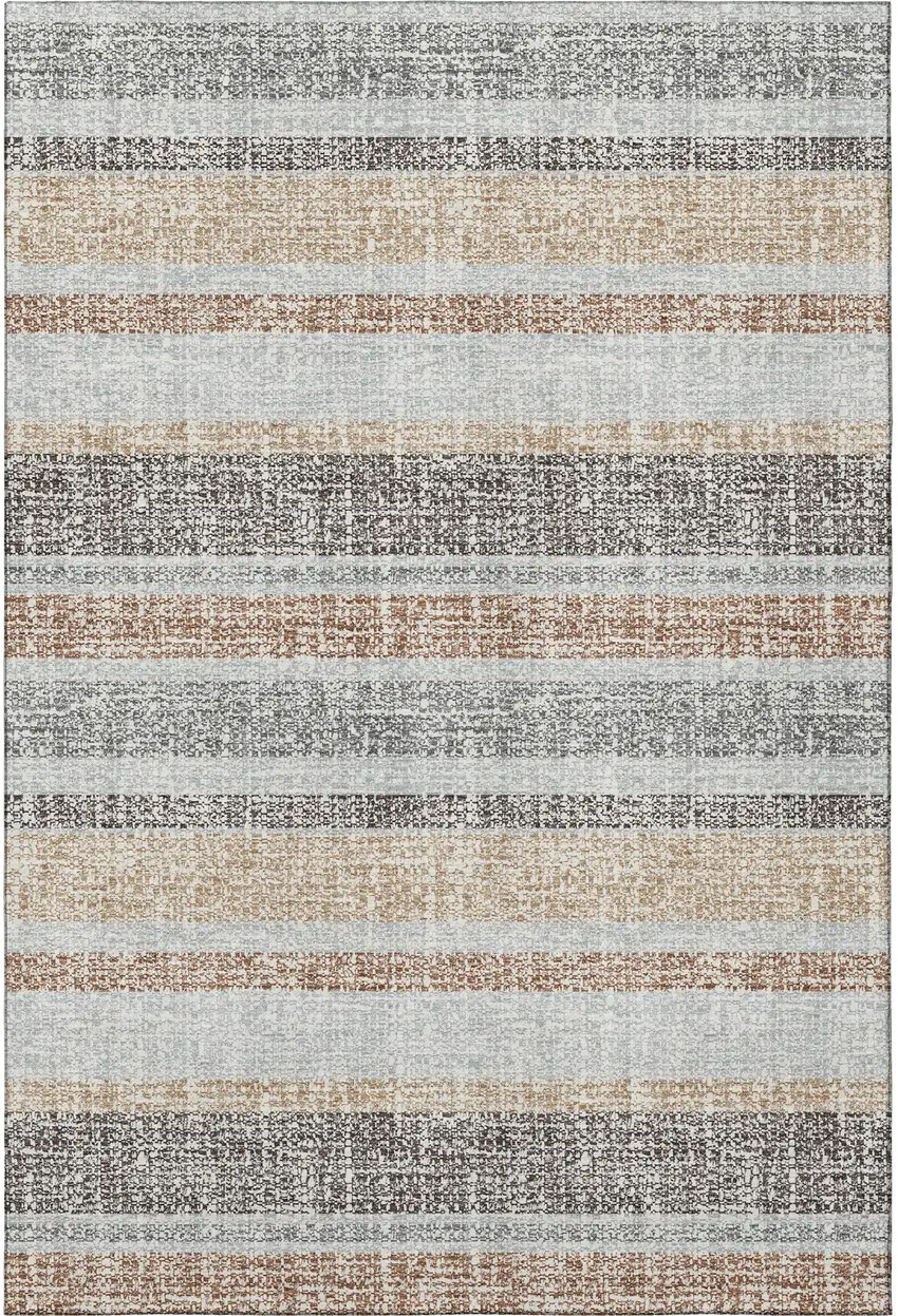 Gray And Beige Striped Washable Area Rug With UV Protection Photo 4
