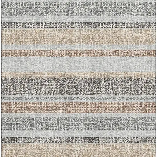 Gray And Beige Striped Washable Area Rug With UV Protection Photo 4