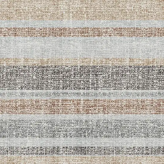 Gray And Beige Striped Washable Area Rug With UV Protection Photo 3