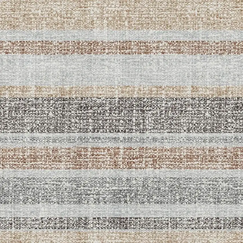 Gray And Beige Striped Washable Area Rug With UV Protection Photo 3