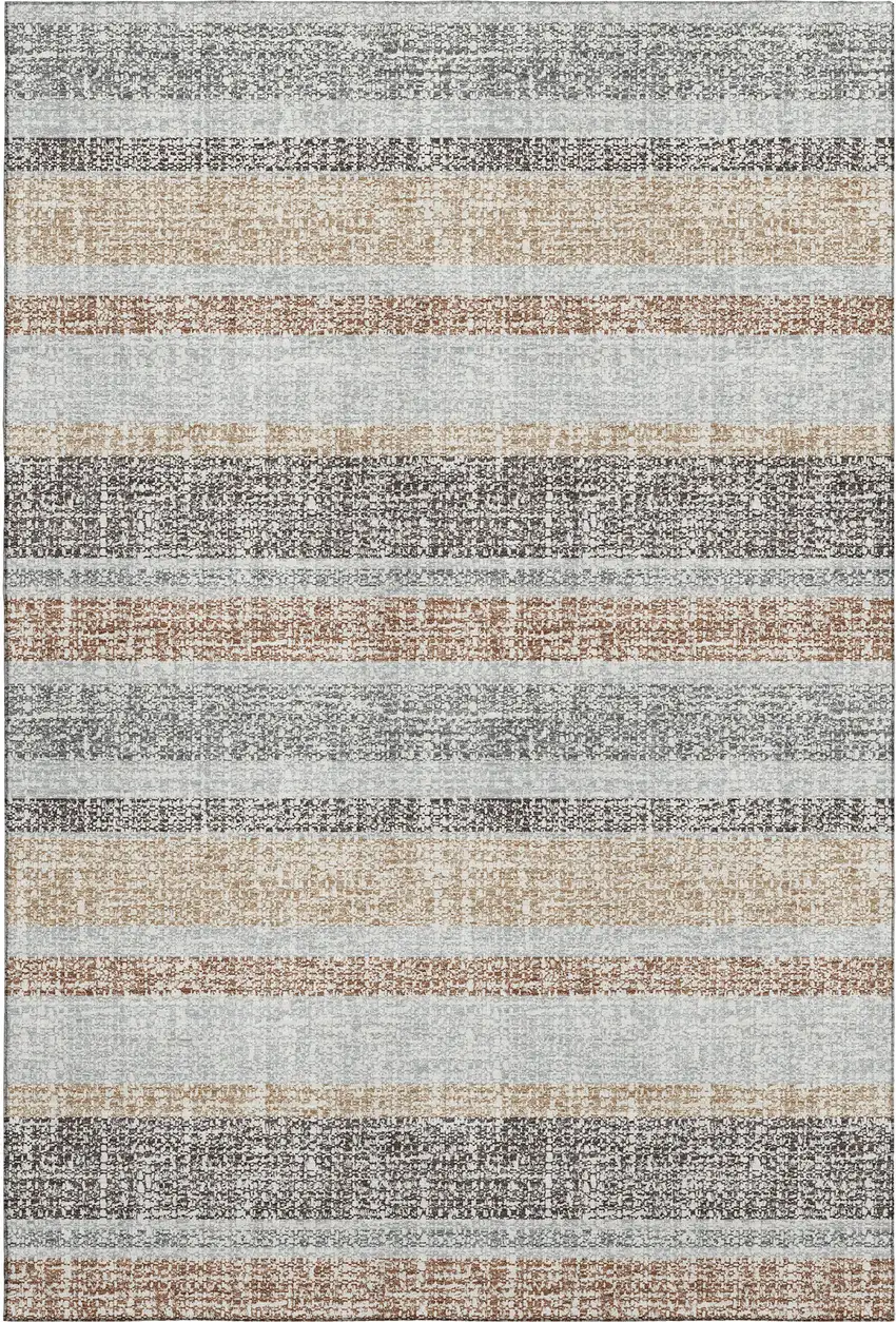 Gray And Beige Striped Washable Area Rug With UV Protection Photo 1