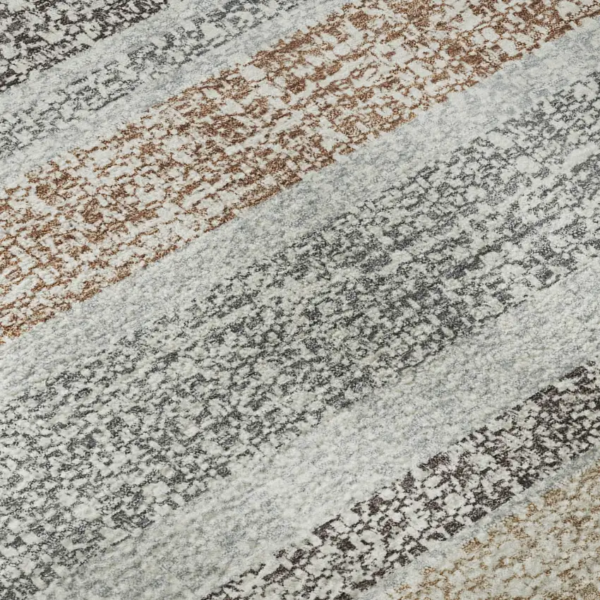 Gray And Beige Striped Washable Area Rug With UV Protection Photo 8