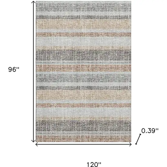 Gray And Beige Striped Washable Area Rug With UV Protection Photo 9