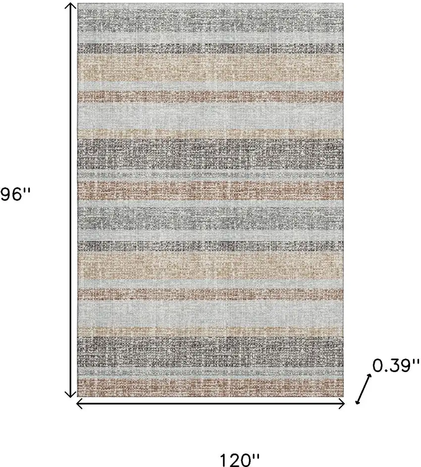 Gray And Beige Striped Washable Area Rug With UV Protection Photo 9