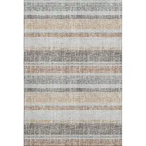 Photo of Gray And Beige Striped Washable Area Rug With UV Protection