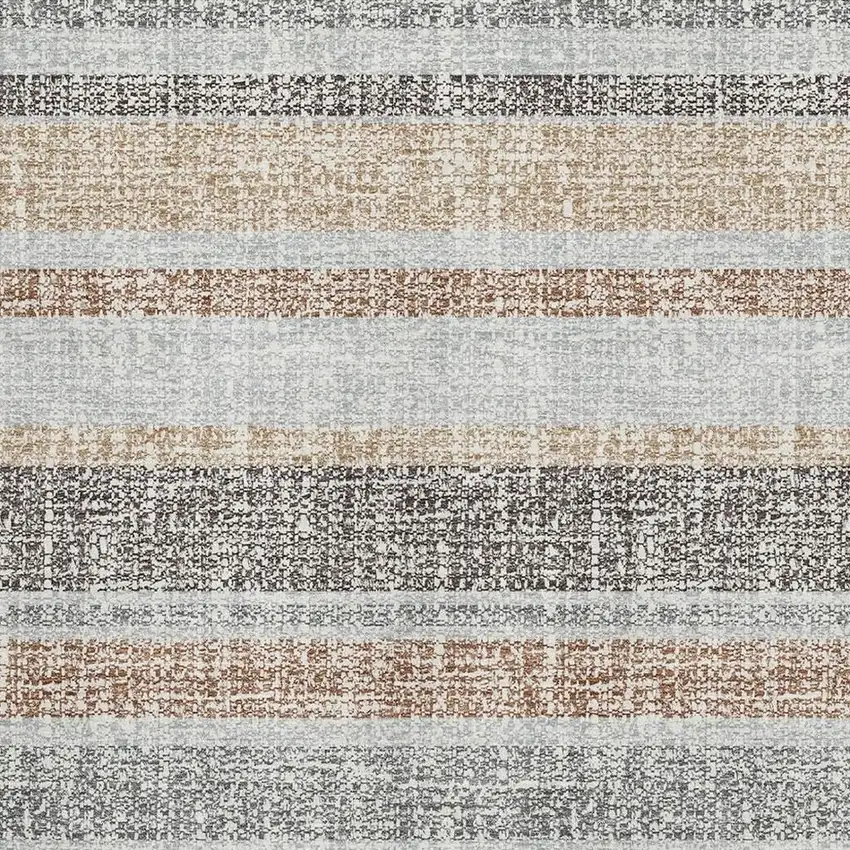 Gray And Beige Striped Washable Area Rug With UV Protection Photo 3