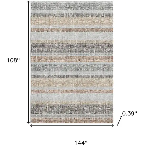 Gray And Beige Striped Washable Area Rug With UV Protection Photo 9
