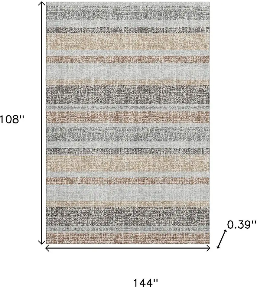 Gray And Beige Striped Washable Area Rug With UV Protection Photo 9