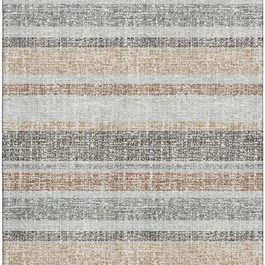 Gray And Beige Striped Washable Area Rug With UV Protection Photo 3