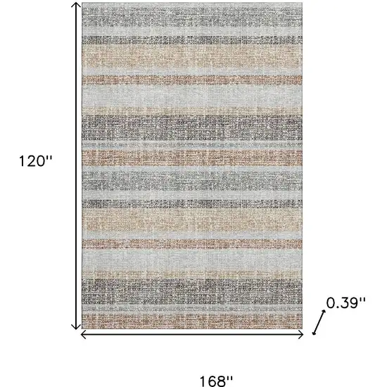 Gray And Beige Striped Washable Area Rug With UV Protection Photo 9