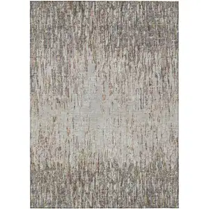 Photo of Gray And Beige Striped Washable Indoor Outdoor Area Rug