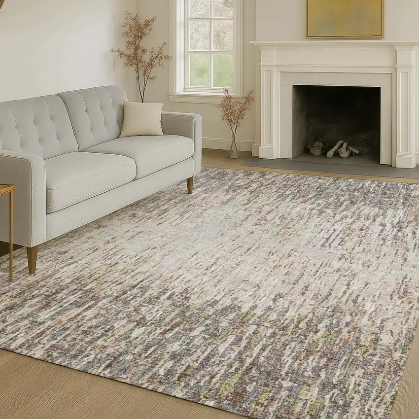 Gray And Beige Striped Washable Indoor Outdoor Area Rug Photo 6