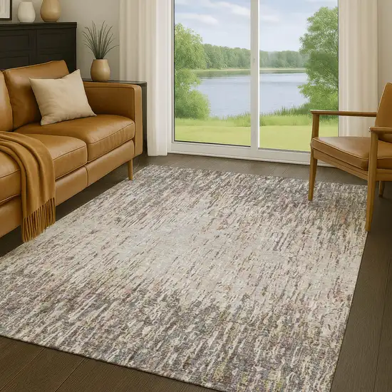 Gray And Beige Striped Washable Indoor Outdoor Area Rug Photo 5