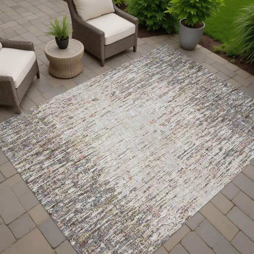 Gray And Beige Striped Washable Indoor Outdoor Area Rug Photo 7