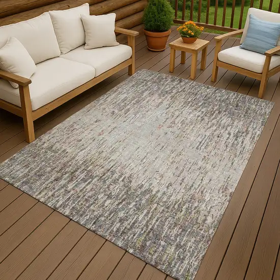 Gray And Beige Striped Washable Indoor Outdoor Area Rug Photo 4