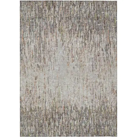 Gray And Beige Striped Washable Indoor Outdoor Area Rug Photo 1