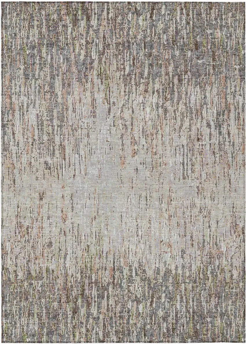 Gray And Beige Striped Washable Indoor Outdoor Area Rug Photo 1