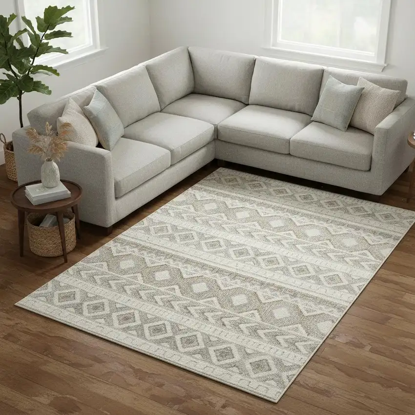 Gray And Beige Tribal Area Rug Photo 1