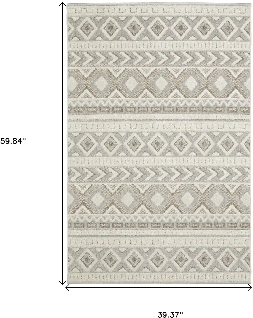 Gray And Beige Tribal Area Rug Photo 3