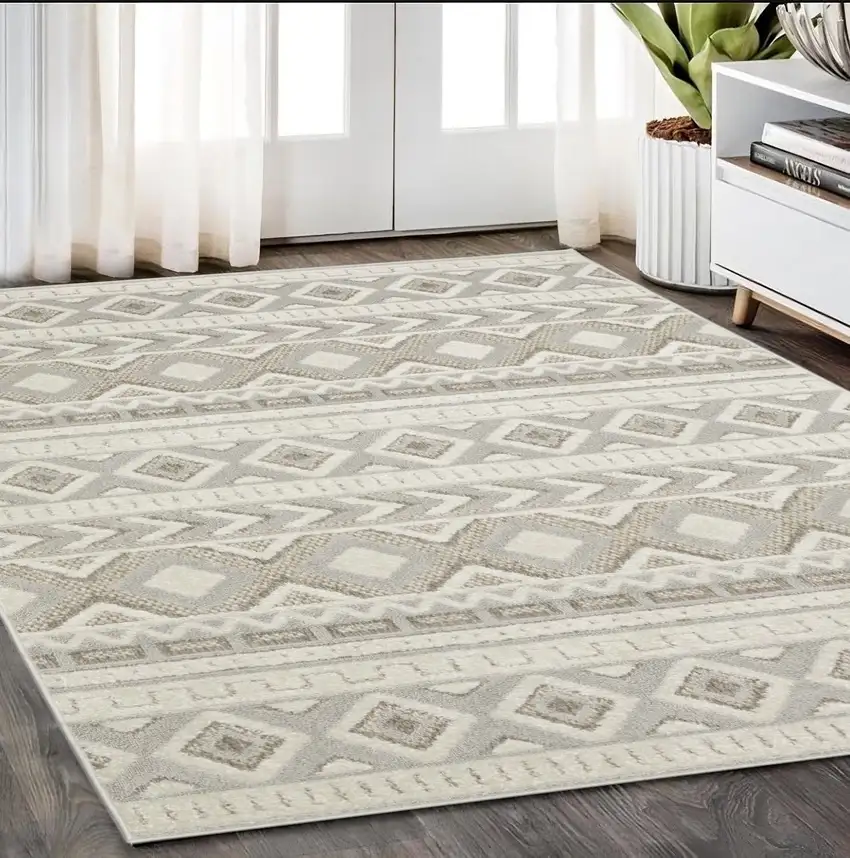 Gray And Beige Tribal Area Rug Photo 1