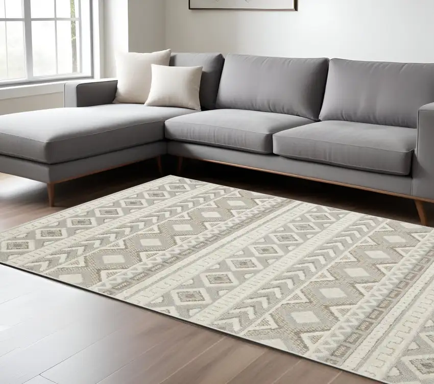 Gray And Beige Tribal Area Rug Photo 1