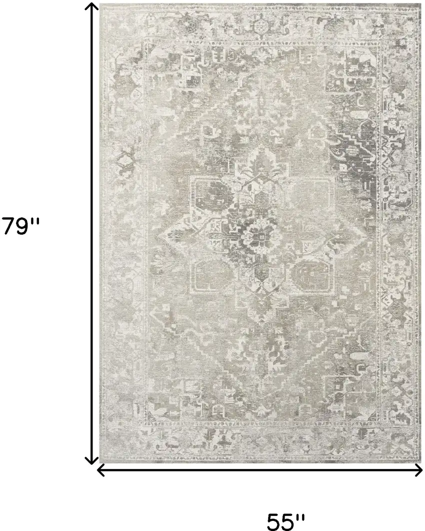 Gray And Beige Tribal Washable Area Rug With UV Protection Photo 6