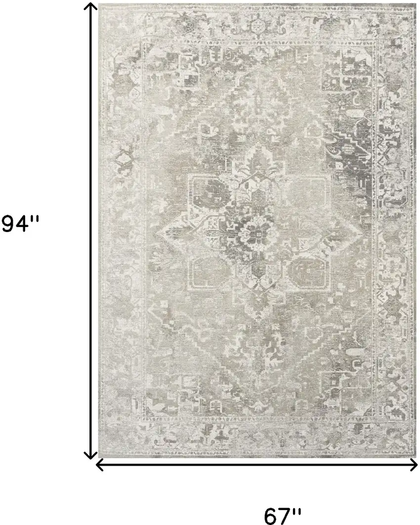 Gray And Beige Tribal Washable Area Rug With UV Protection Photo 6