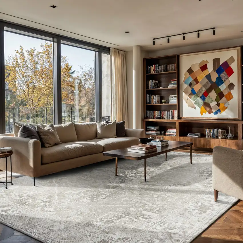 Gray And Beige Tribal Washable Area Rug With UV Protection Photo 5