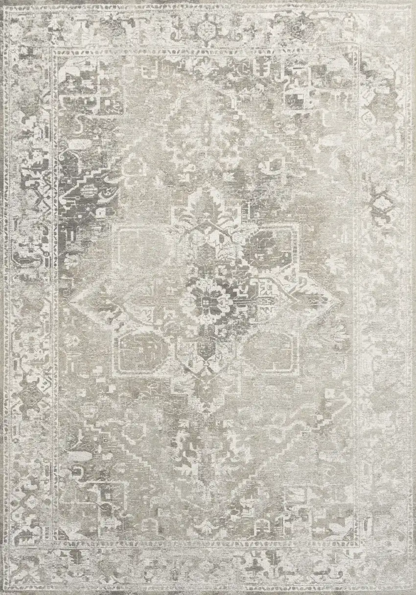 Gray And Beige Tribal Washable Area Rug With UV Protection Photo 2