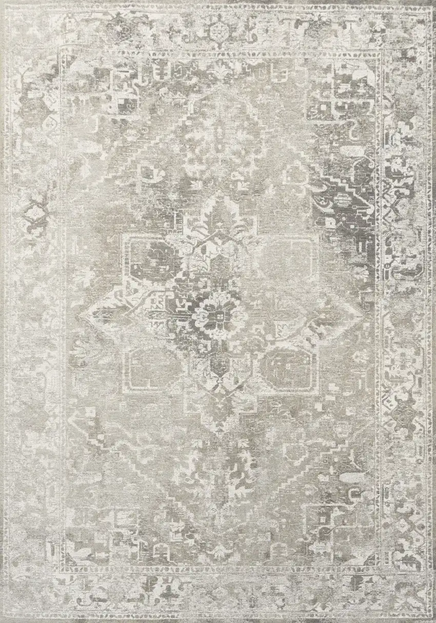 Gray And Beige Tribal Washable Area Rug With UV Protection Photo 2
