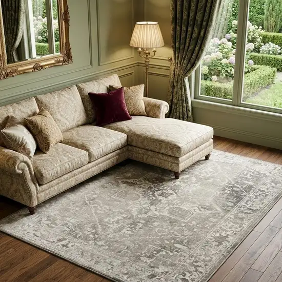 Gray And Beige Tribal Washable Area Rug With UV Protection Photo 1