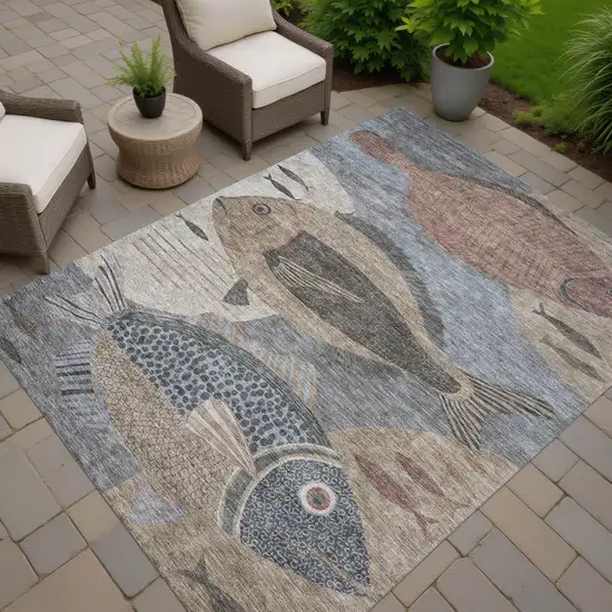 Gray And Beige Tropical Fish Washable Indoor Outdoor Area Rug Photo 7