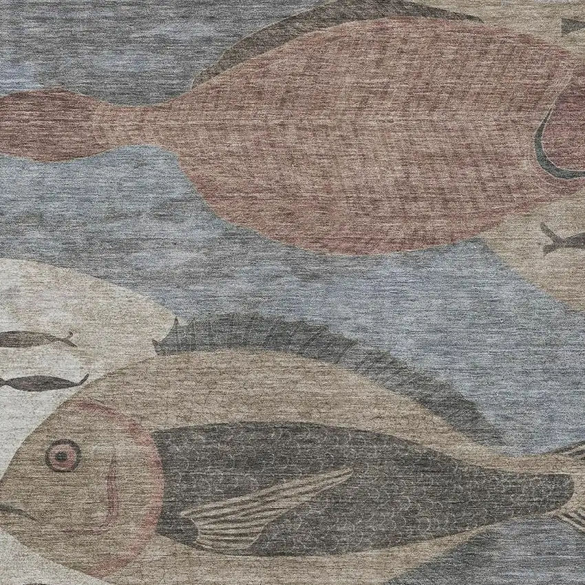 Gray And Beige Tropical Fish Washable Indoor Outdoor Area Rug Photo 2