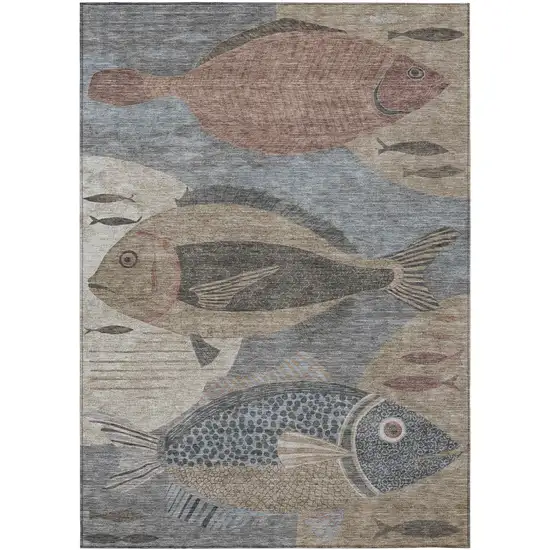 Gray And Beige Tropical Fish Washable Indoor Outdoor Area Rug Photo 1