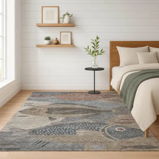 Gray And Beige Tropical Fish Washable Indoor Outdoor Area Rug Photo 6