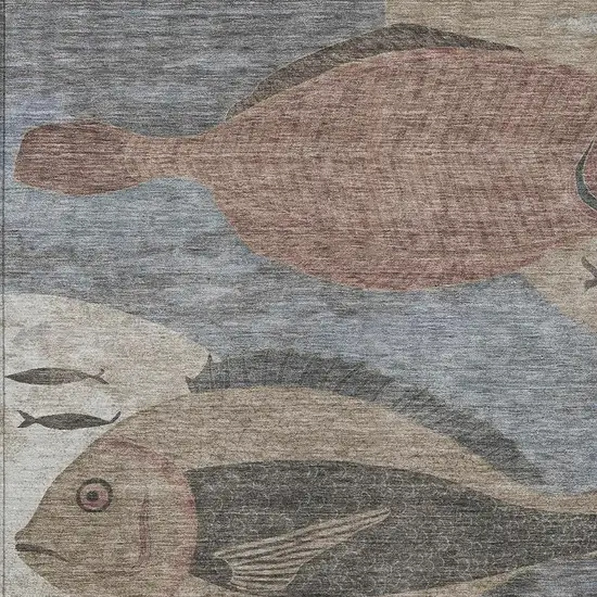 Gray And Beige Tropical Fish Washable Indoor Outdoor Area Rug Photo 2