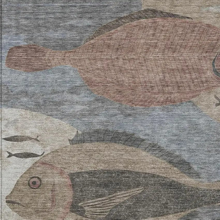 Gray And Beige Tropical Fish Washable Indoor Outdoor Area Rug Photo 2