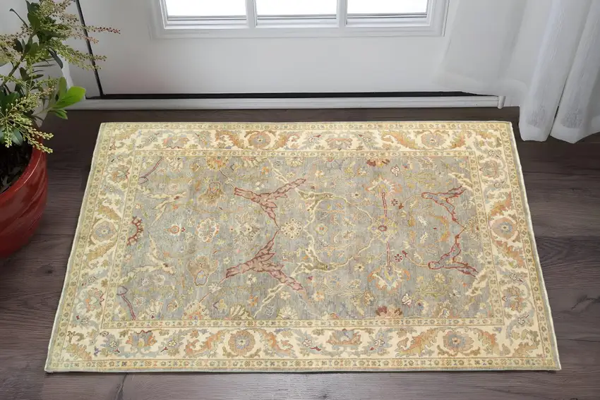 Gray And Beige Wool Oriental Hand Knotted Area Rug Photo 1